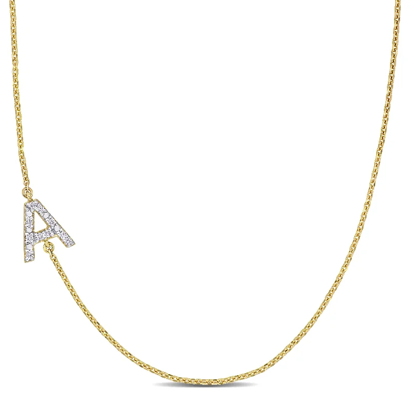 custom silver bar necklace -Miadora 14k Yellow Gold Diamond Accent "A" Initial Station Necklace