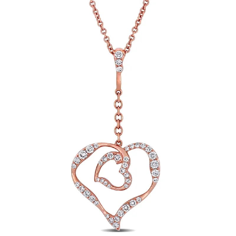 custom silver photo necklace -Miadora 18k Rose Gold 5/8ct TDW Diamond Heart Dangle Necklace