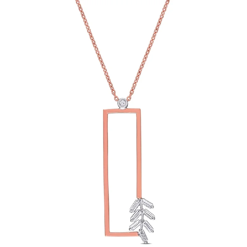 silver pendant necklace with initials -Miadora 2-Tone 14k Rose and White Gold 1/5ct TDW Baguette-Cut Diamond Rectangular Drop Necklace