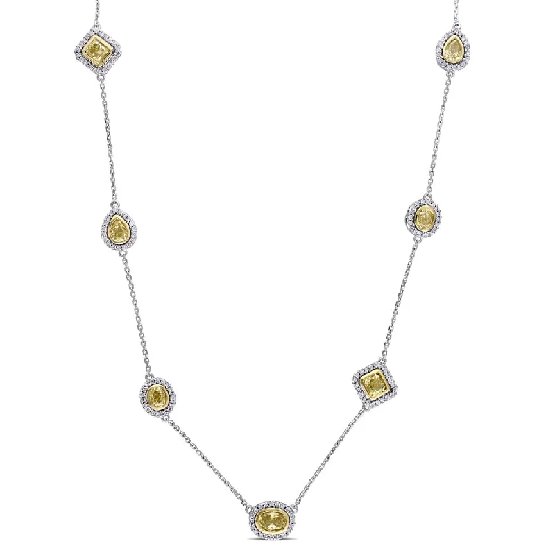 crystal pendant necklace with moonstone -Miadora Signature Collection 14k 2-Tone White and Yellow Gold 3ct TDW Yellow and White Diamond Station Necklace (G-H, SI1-SI2)