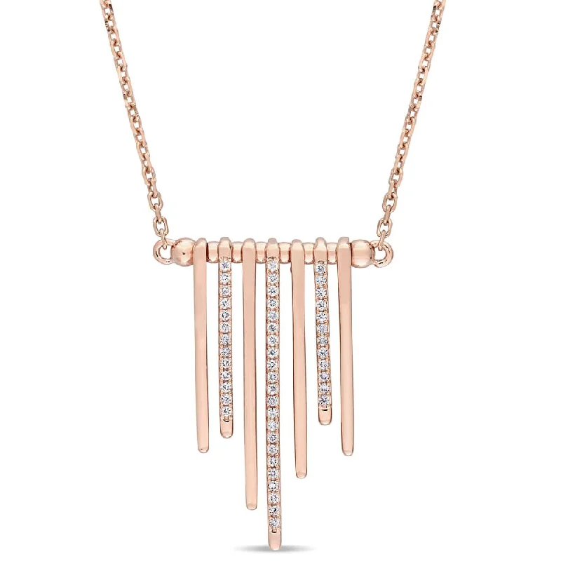 personalized infinity charm necklace -Miadora Signature Collection 14k Rose Gold 1/3ct TDW Diamond Tassel Bar Station Necklace - White