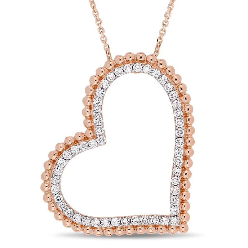 personalized diamond pendant necklace -Miadora Signature Collection 14k Rose Gold 1ct TDW Diamond Tilted Open Heart Halo Necklace