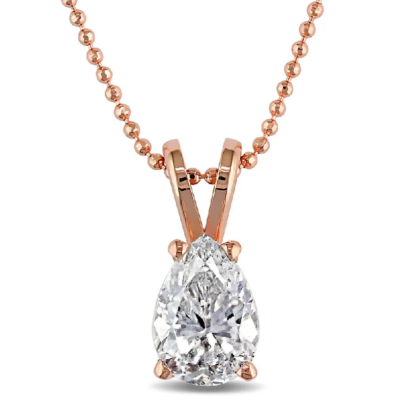 elegant bar necklace pendant -Miadora Signature Collection 14k Rose Gold 3/4ct TDW Pear-cut Diamond Solitaire Necklace - White