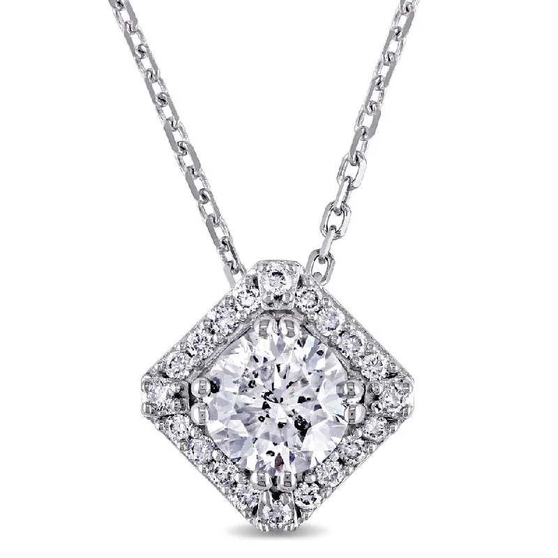 love knot pendant necklace gold -Miadora Signature Collection 14k White Gold 1 1/6ct TDW Diamond Halo Necklace