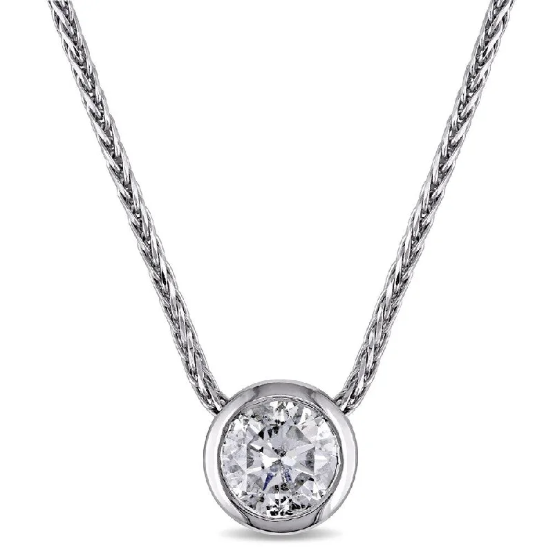 custom jewelry pendant for women -Miadora Signature Collection 14k White Gold 1ct TDW Diamond Solitaire Bezel-Set Necklace