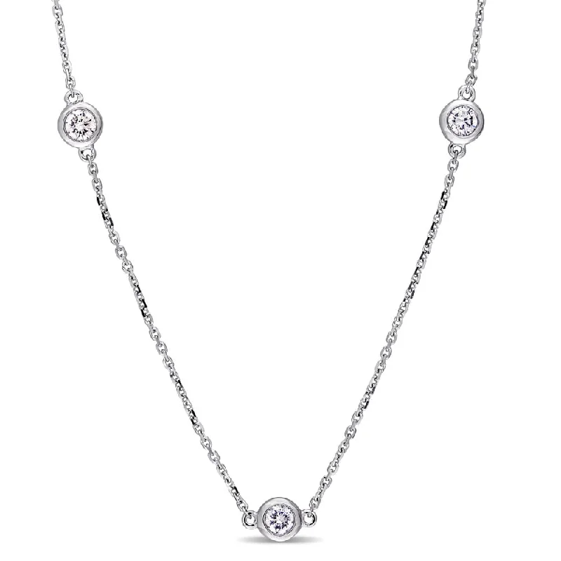 chunky chain necklace pendant -Miadora Signature Collection 14k White Gold 1ct TDW Diamond Station Necklace