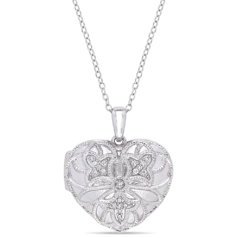 elegant gemstone pendant necklace -Miadora Sterling Silver Diamond Accent Heart Locket Necklace