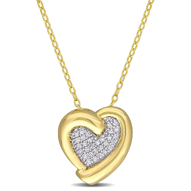 vintage heart pendant necklace -Miadora Yellow Plated Sterling Silver 1/6ct TDW Diamond Cluster Heart Necklace - 13.6 mm x 18 inch x 12.9 mm