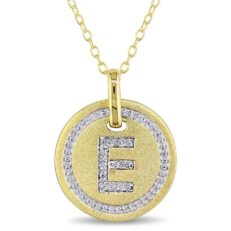 unique custom pendant necklace gold -Miadora Yellow Plated Sterling Silver Diamond E-Initial Halo Charm Necklace