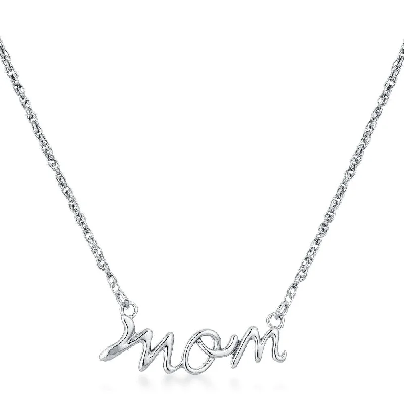 custom silver necklace with pendant -Mom Script Necklace - 16" Extender