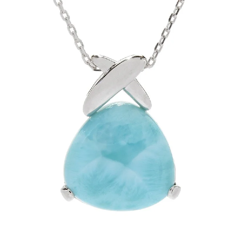 crystal pendant necklace for men -Pinctore Sterling Silver 20mm Trillion Shaped Larimar Pendant w/ Chain