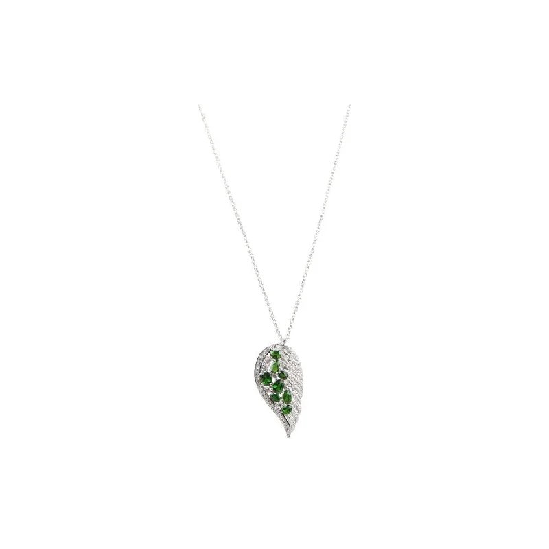 personalized charm pendant necklace -Platinum over Stering Silver Chrome Diopside and White Zircon Angel Wing Necklace