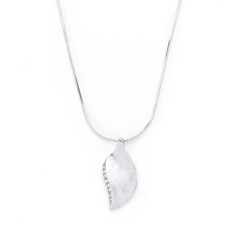 women’s custom pendant necklace silver -Rhodium Plated Cubic Zirconia Leaf Necklace