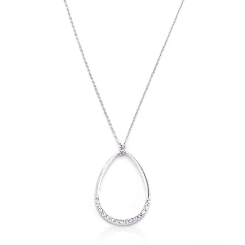 long gemstone pendant necklace -Rhodium Plated Cubic Zirconia Teardrop Necklace - 18 Inch