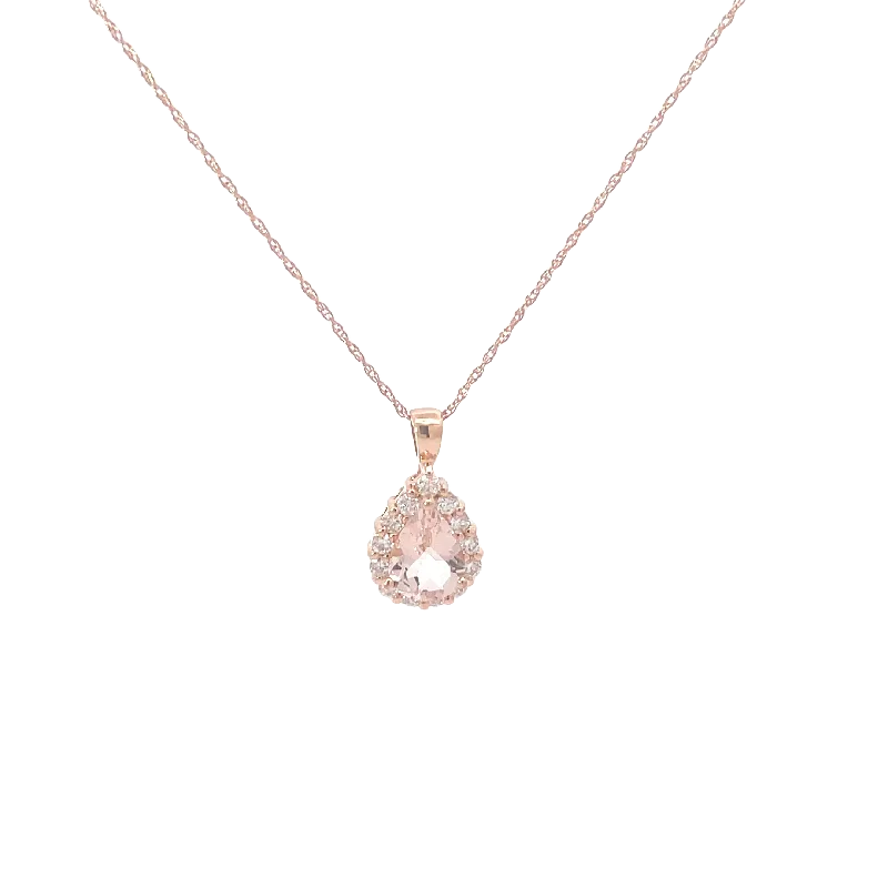 women’s gold choker necklace -Rose Gold Diamond Morganite Halo Pendant Necklace