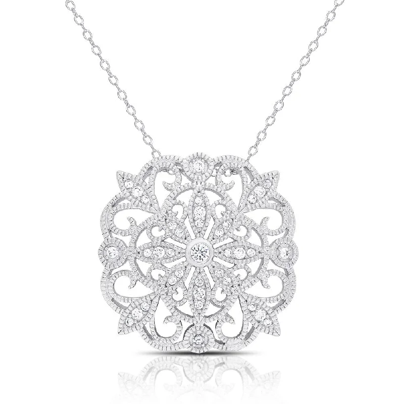 dainty infinity pendant necklace -Samantha Stone Sterling Silver Cubic Zirconia Flower Medalion Necklace