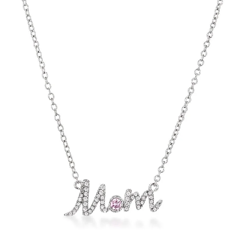 cute pendant necklace silver -Sparkling "Mom" Script Necklace - 16 Inch x 1 Inch