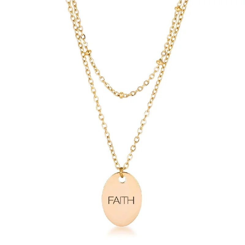 pendant necklace with crystal charm -Stainless Steel Double Chain Faith Necklace - 16 Inch + 2 Inch Extender