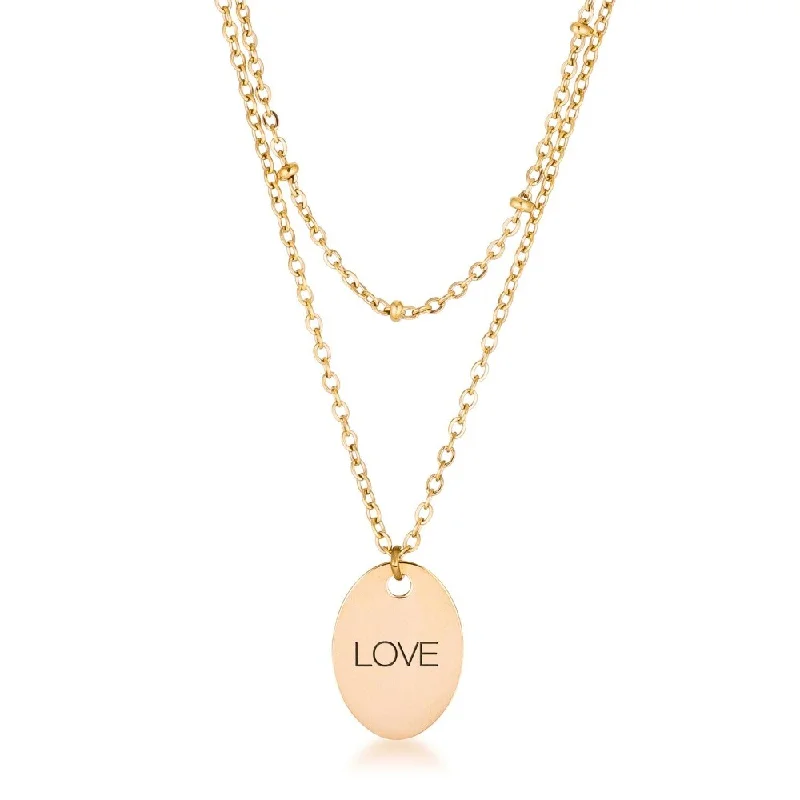 layered gold pendant for necklace -Stainless Steel Double Chain Love Necklace - 16 Inch + 2 Inch Extender