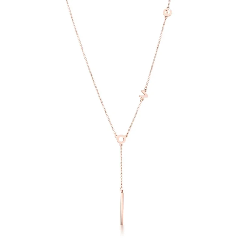 silver cross pendant for necklace -Stainless Steel Rose Goldtone Love Necklace - Rose Gold - 18 inch