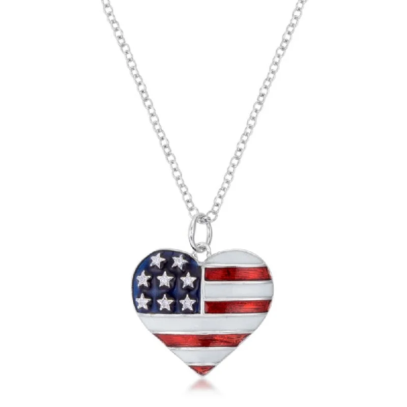 elegant silver pendant necklace -Stars And Stripes Rhodium Necklace With Cz - 18 inch