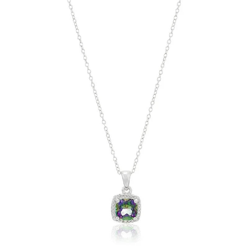 silver and crystal pendant necklace -Ster Silver Mystic Topaz & Diamond Accented Halo Pendant Necklace, 18"