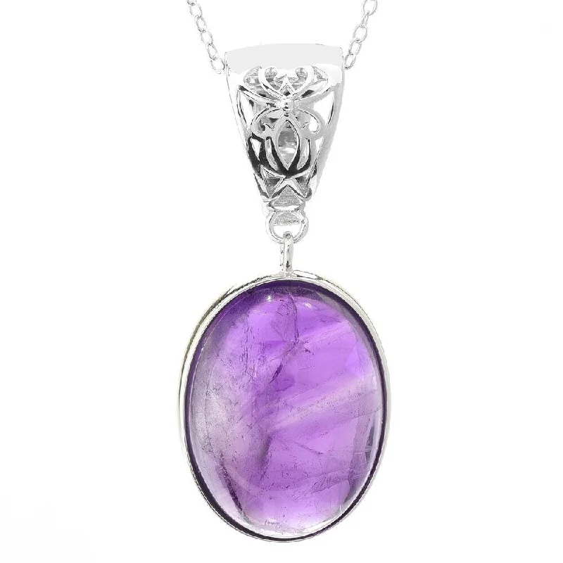 celestial gemstone pendant necklace -Sterling Silver 20 x 15mm Oval African Amethyst Enhancer Pendant w/ 18" Chain