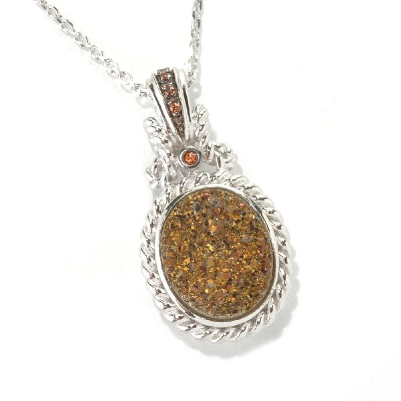 infinity crystal pendant necklace gold -Sterling Silver 3.41ctw Mocha Drusy & Brown Zircon Pendant 1.00'L with 18' Chain