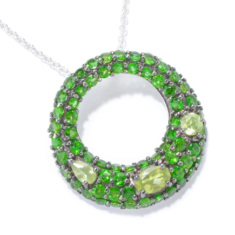 chunky gold chain with pendant -Sterling Silver 3.89ctw Chrome Diopside 1.00'L Circle Pendant with 18' Chain