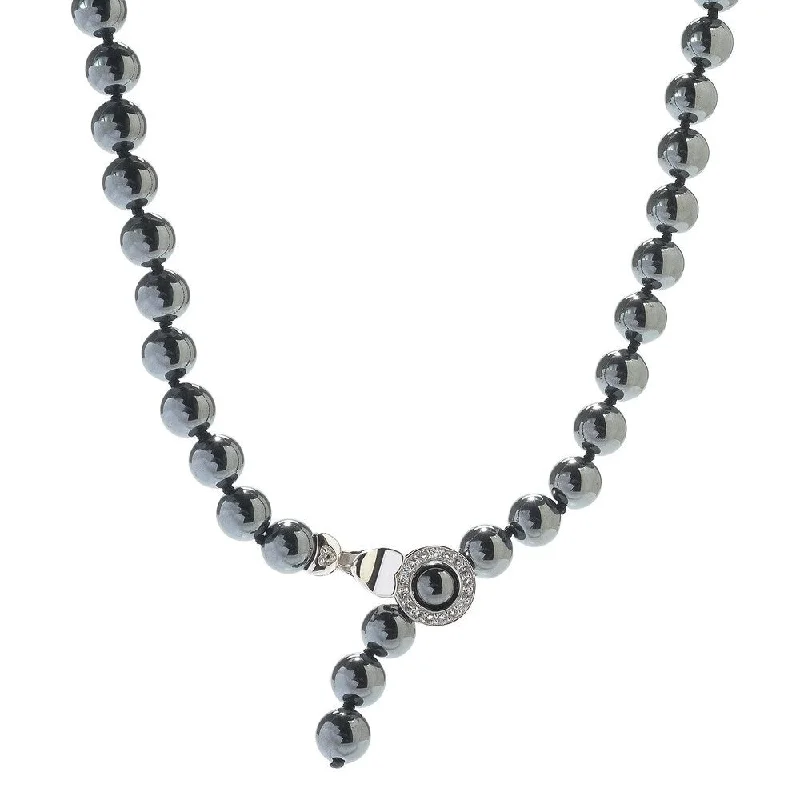 crystal pendant necklace with initials -Sterling Silver 71.33ctw Hematite & White Topaz Adjustable Beaded Necklace