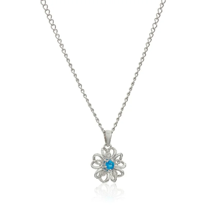 vintage pearl pendant necklace -Sterling Silver Apatite Black Flower Pendant Necklace, 18"