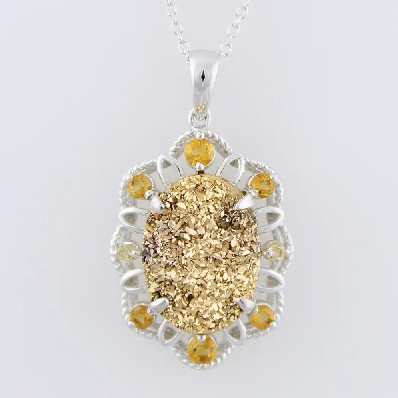 personalized name pendant necklace gold -Sterling Silver Drusy Citrine Necklace