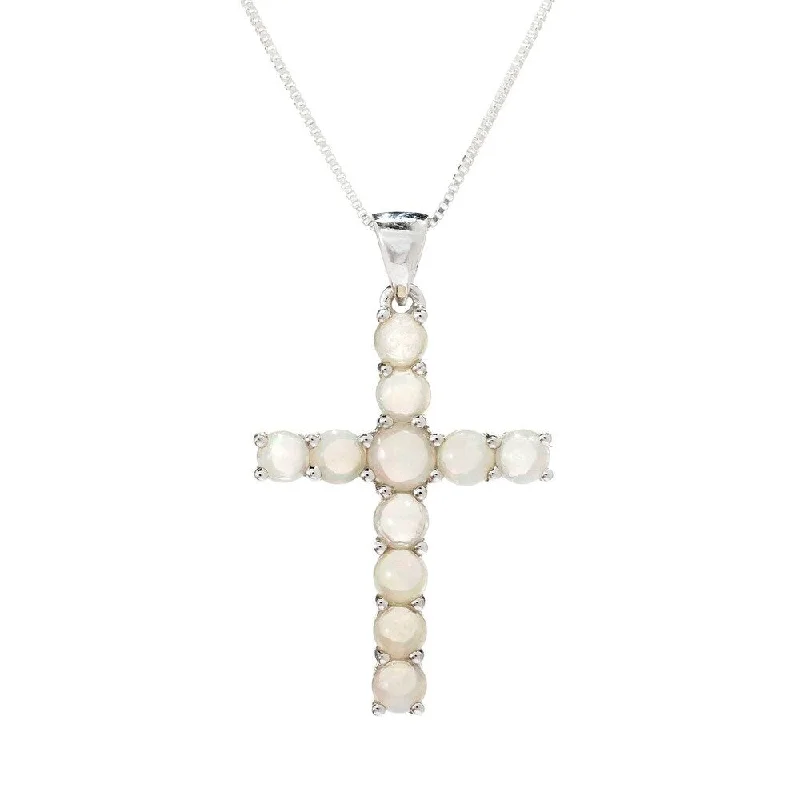 elegant gemstone pendant necklace -Sterling Silver Ethiopian Opal Cross Pendant w/ 18" Chain