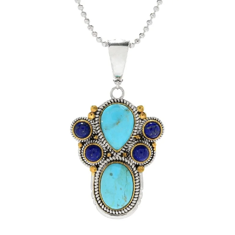 personalized pendant necklace for mom -Sterling Silver Kingman Mohave Turquoise & Lapis Pendant w/ 18" Chain