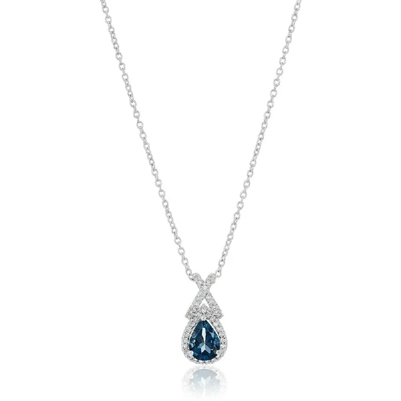 minimalist moon pendant necklace -Sterling Silver London Blue Topaz and White Topaz Pendant Necklace, 18"