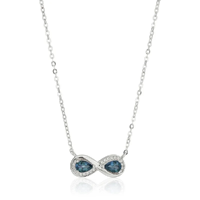 silver angel wing pendant necklace -Sterling Silver London Blue Topaz Infinity Pendant Necklace, 18"