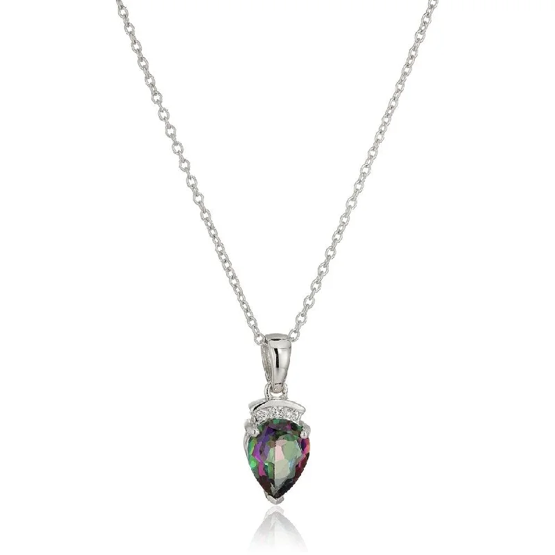 layered moon pendant necklace -Sterling Silver Mystic Topaz Pear Pendant Necklace, 18" - Green