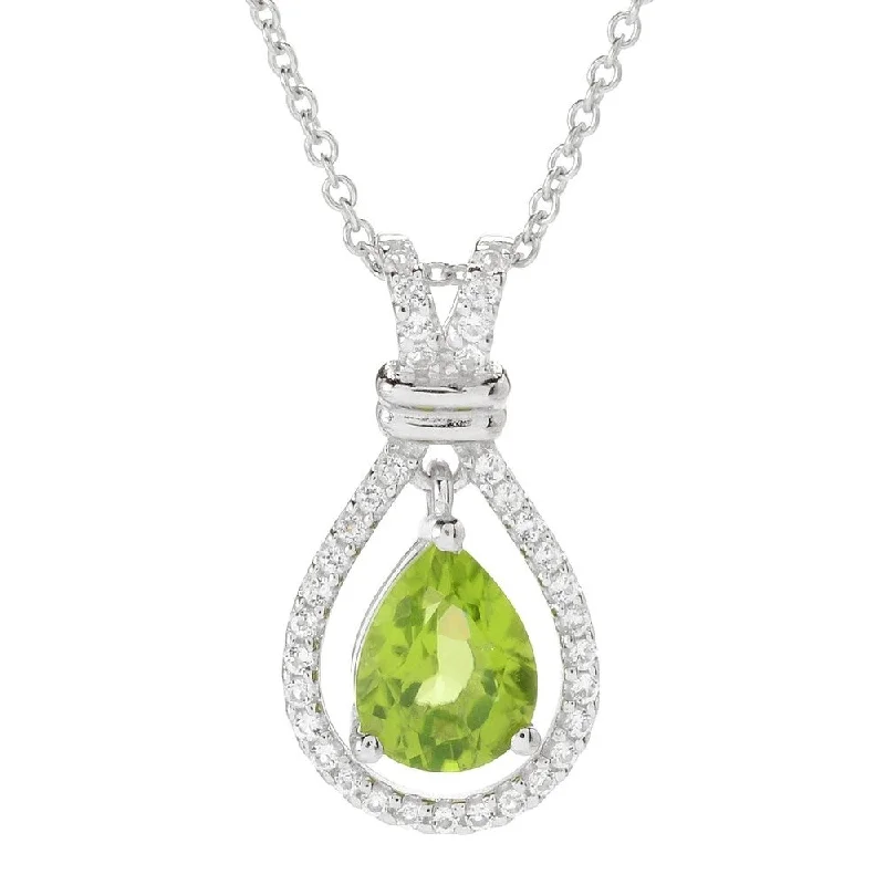 silver infinity necklace for women -Sterling Silver Pear Cut Peridot & White Topaz Halo Pendant w/ 18" Chain