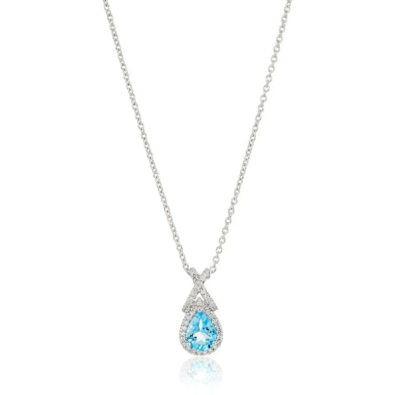 gold infinity pendant necklace -Sterling Silver Swiss Blue Topaz & White Topaz Pendant Necklace, 18"