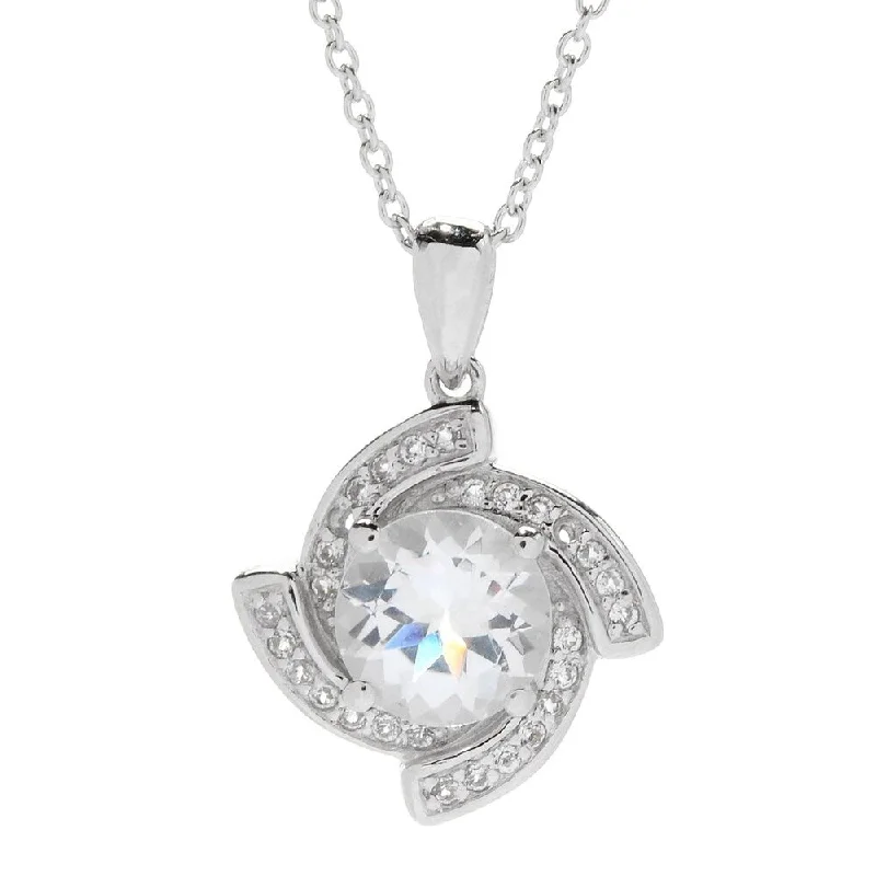 boho crystal pendant necklace -Sterling Silver White Topaz & White Topaz Twist Halo Pendant w/ 18" Chain