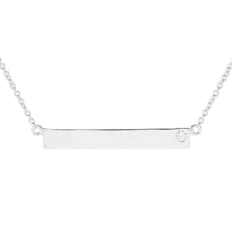 gold bar necklace with pendant -Sterling Silver White Zircon Charm Pendant w/ 16" Chain