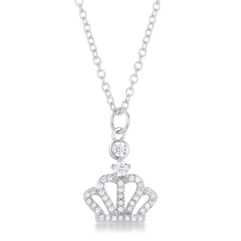 layered pendant necklace silver -Tabitha 0.5 Ct Cubic Zirconia Crown Pendant - 16 Inch