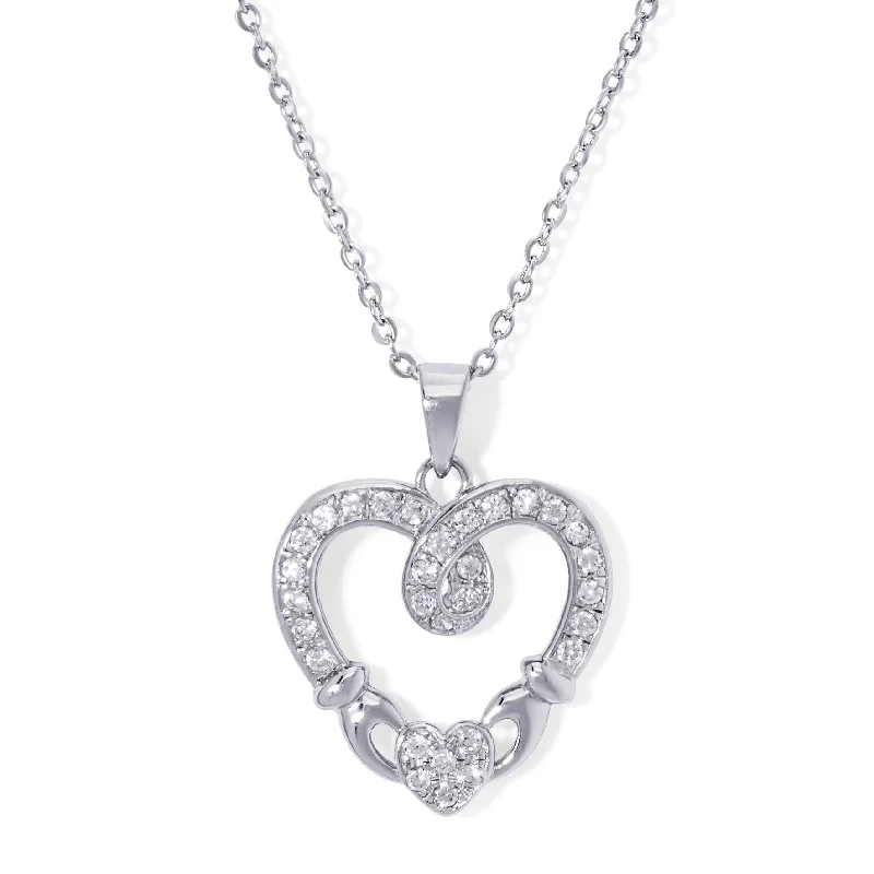 custom silver photo necklace -Victoria Townsend Silver Plated Cubic Zirconia Claddagh Heart Pendant Necklace