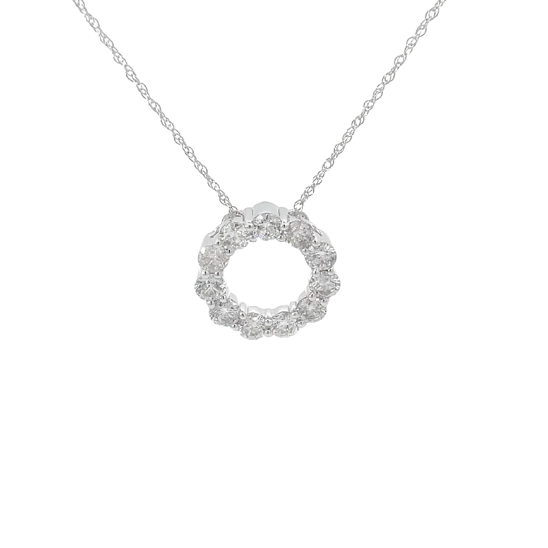 silver crystal heart pendant necklace -White Gold Diamond Circle Pendant Necklace