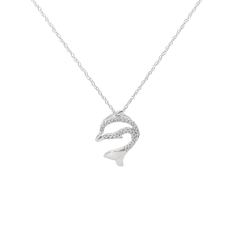 boho gold pendant necklace -White Gold Diamond Dolphin Necklace