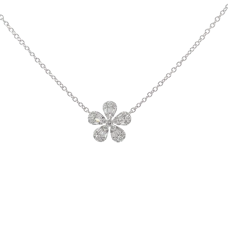 custom gemstone pendant necklace silver -White Gold Diamond Flower Pendant Necklace