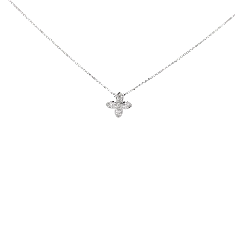 gold personalized pendant necklace -White Gold Diamond Flower Pendant Necklace