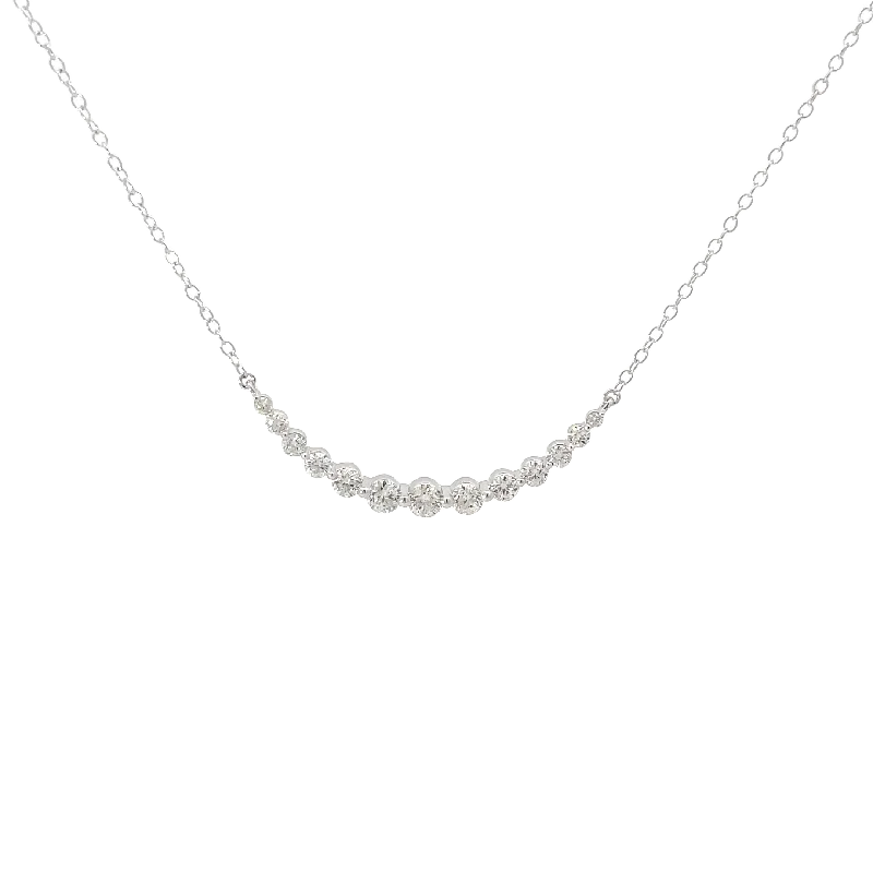 silver infinity necklace for women -White Gold Graduating Diamond Bar Pendant Necklace