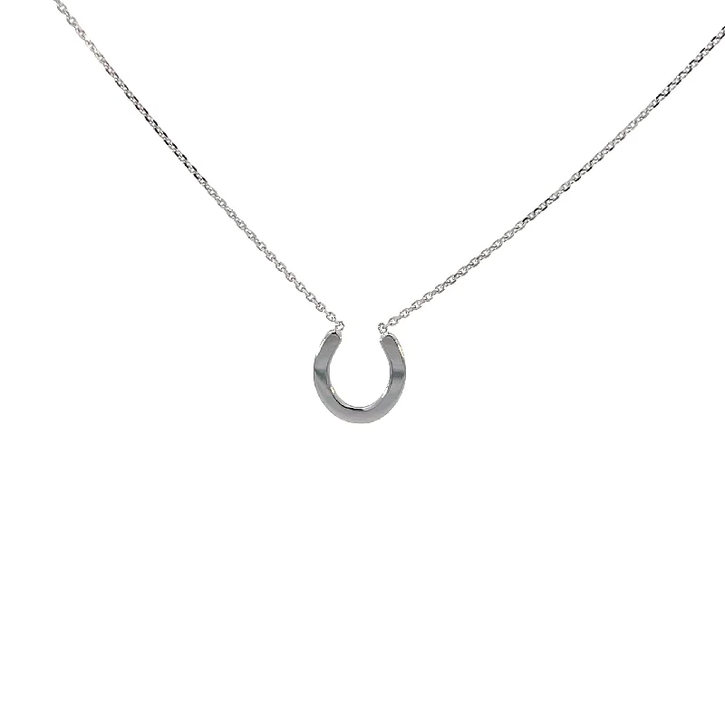 large pendant necklace silver -White Gold Mini Horseshoe Necklace