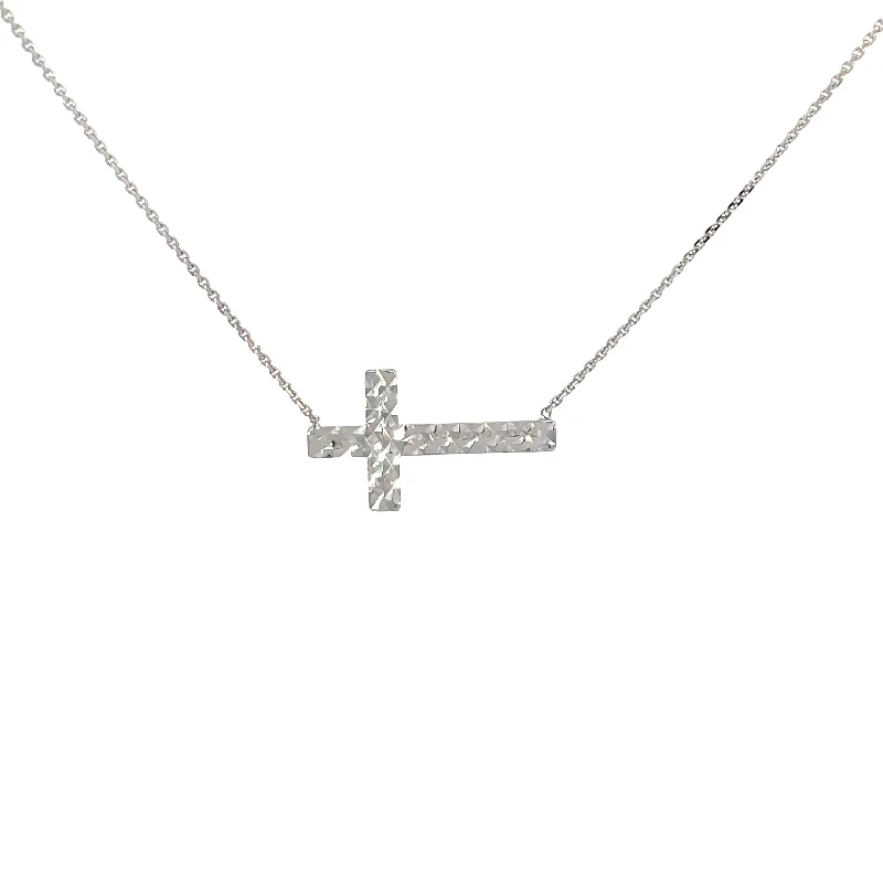 personalized family pendant necklace -White Gold Sideways Cross Necklace